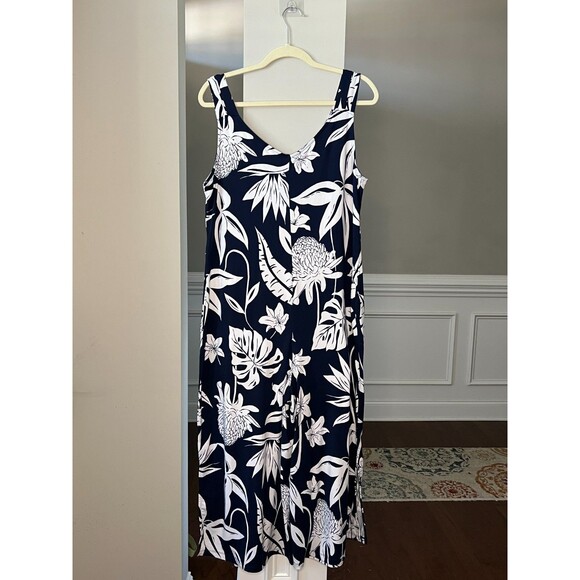 Cuddl Duds Women's Wide Leg Flexwear V-Neck Jumpsuit Navy Tropical Size PL - Picture 4 of 6